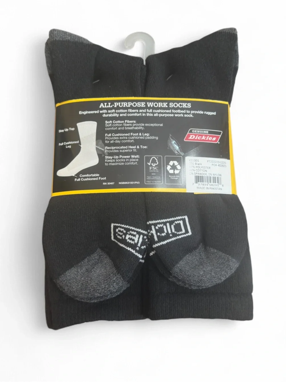 Dickies (8-Pack) Black Cushioned Crew Work Socks (NWT)